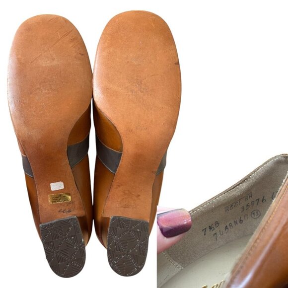 VINTAGE 90'S‎ Y2K LACE UP LEATHER COUTURIER BLOCK HEELS SZ. 7 1/2 - Picture 5 of 5